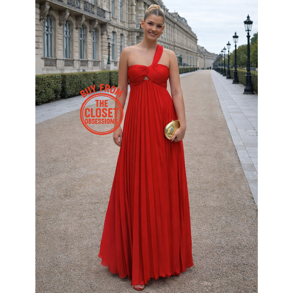 MANGO Red Pleated Front Knot Maxi Dress NWT Wedding Guest Formal - Picture 6 of 16